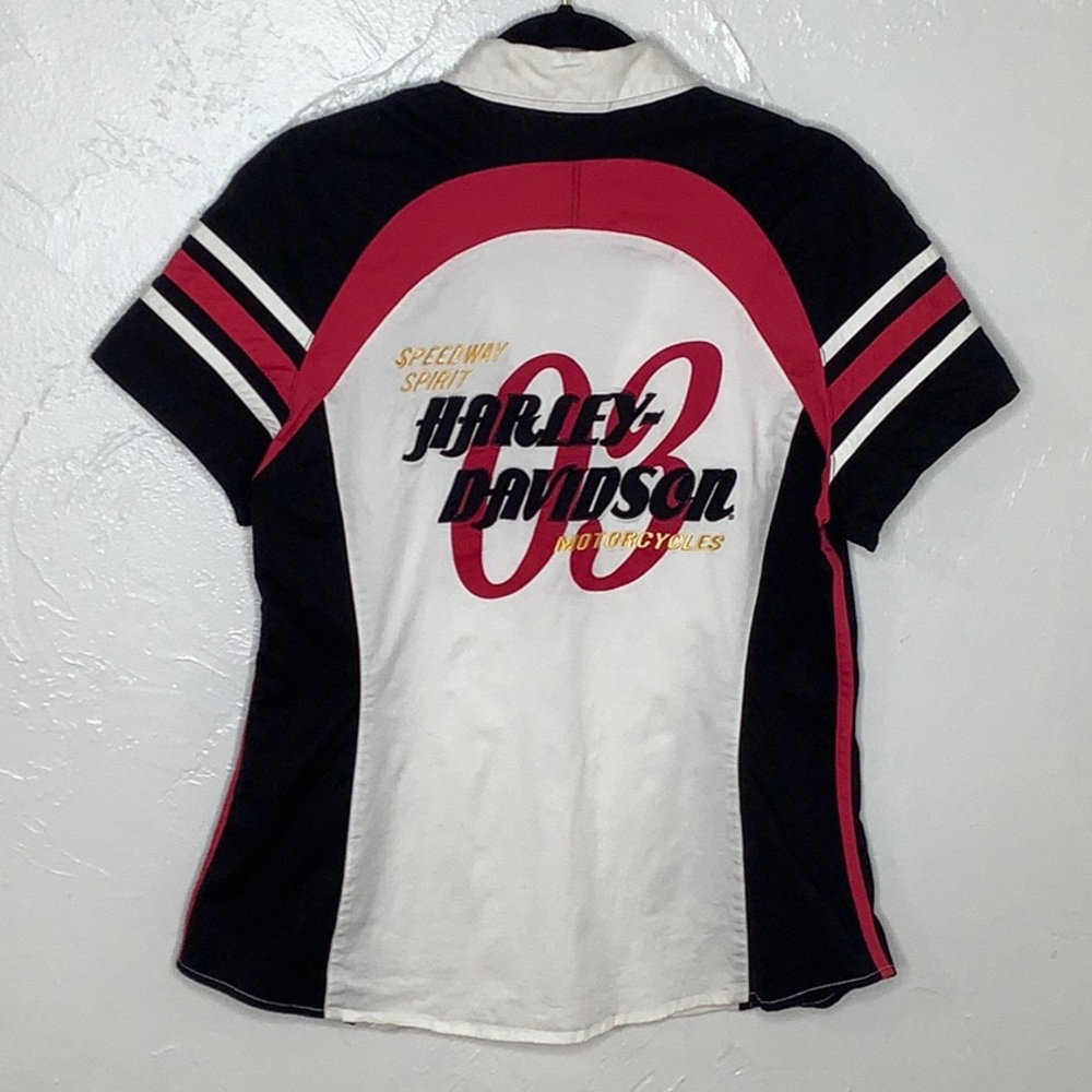 Harley Davidson Speed Way Spirit  zip up Garage shirt short sleeve Size XL EUC